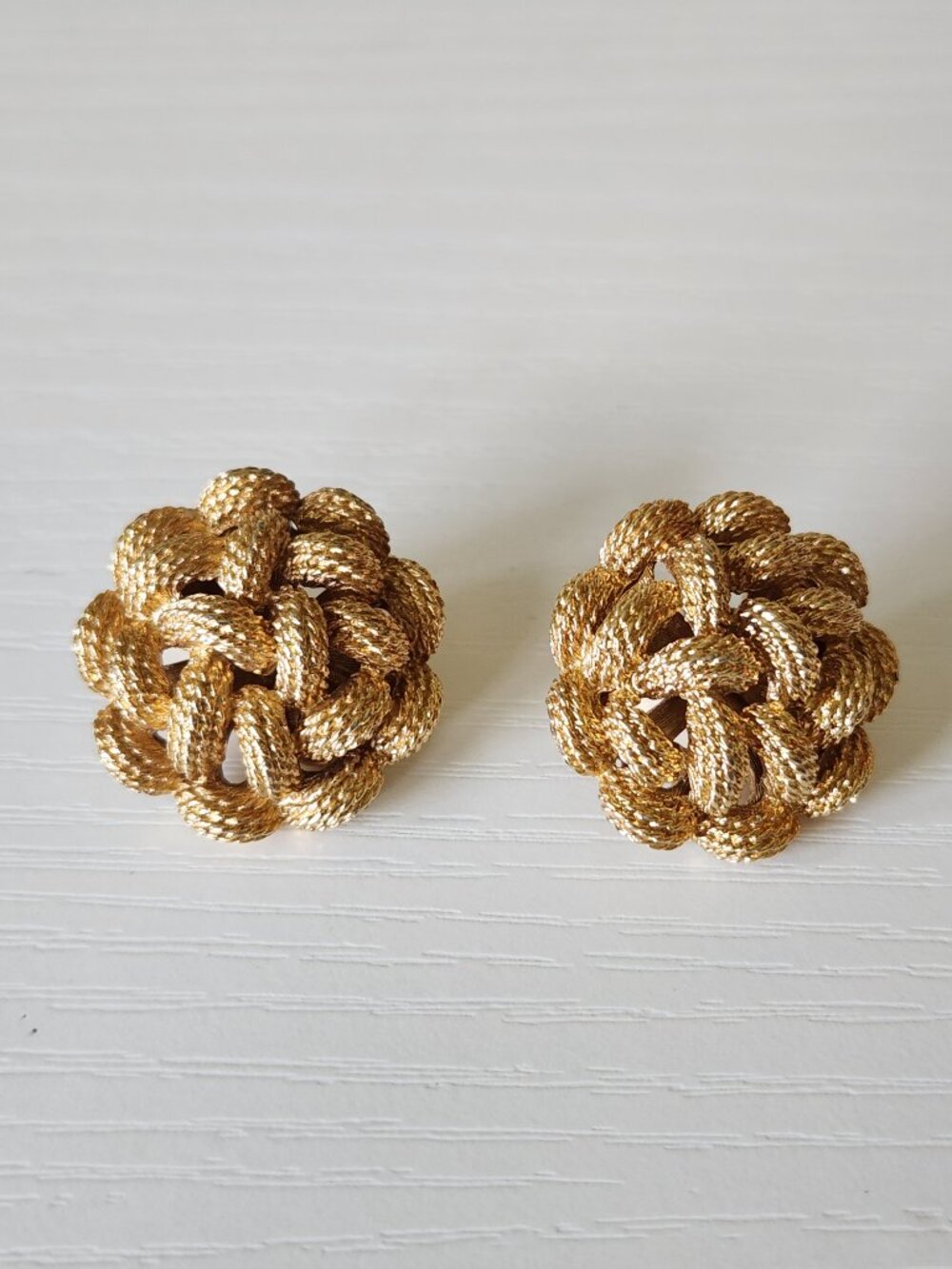 Vintage Monet Textured Gold Knot Clip Earrings Statement Designer Jewelry